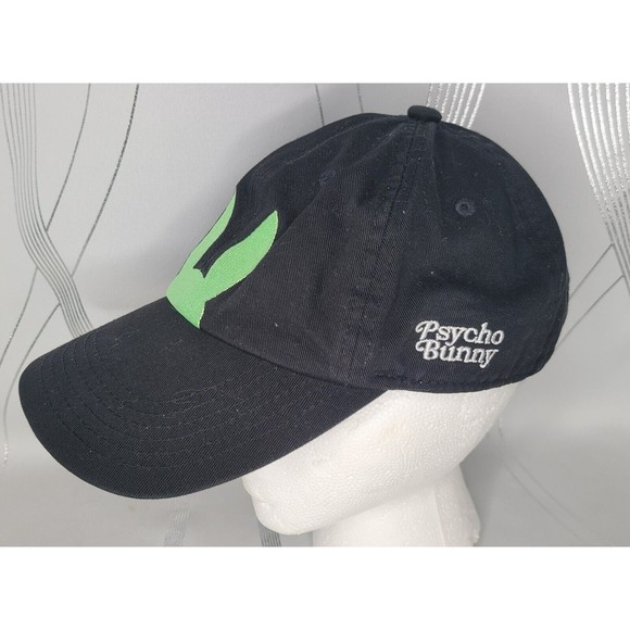 Designer Psycho Bunny Black w/ Embroidered Green Bunny Ears‎ Hat Cap Adjustable - Picture 2 of 11